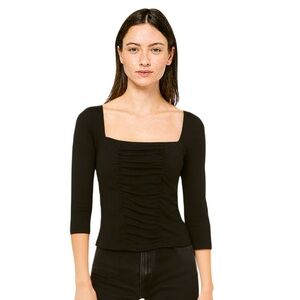 Vintage Y2K black stretch top with ruching detail‎ and square neckline M